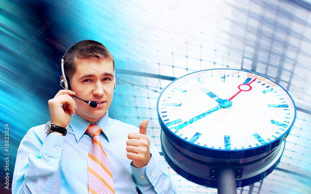 Happiness businessman on the business architecture background Happiness businessman on the business architecture background