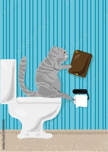 Vector illustration of cat reading book over toilet