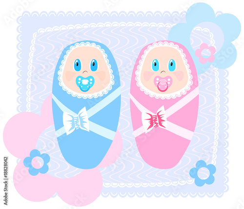 Vector illustration of new-born babies in swaddling clothes