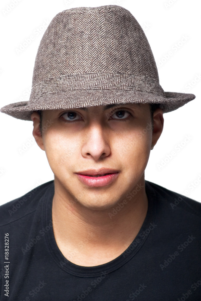 Close-Up Portrait of Young Man Wearing Hat
