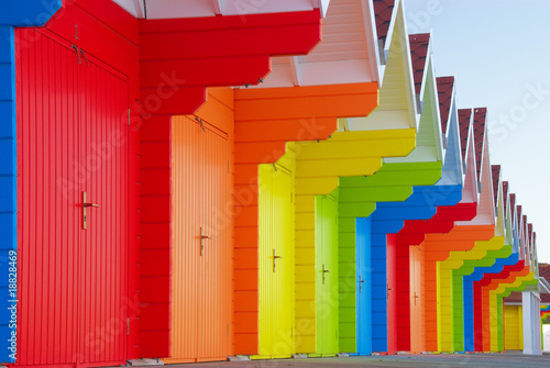 Colorful british beach huts