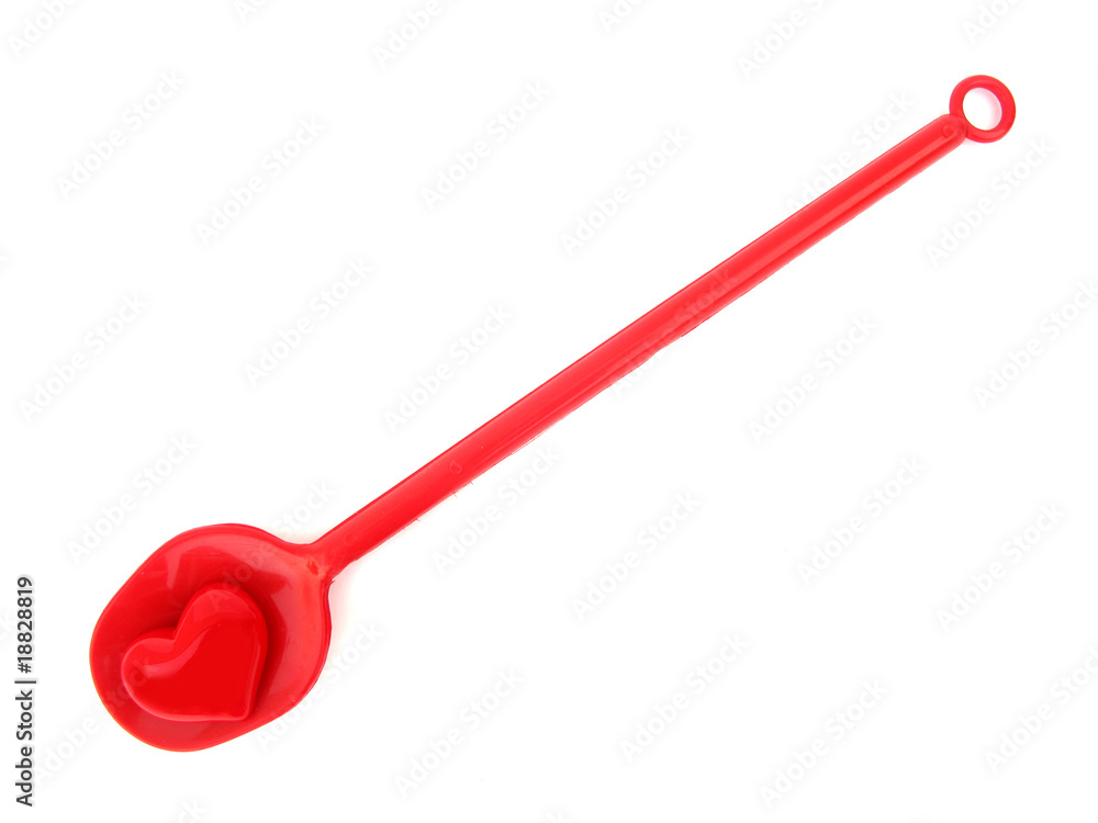 Red plastic ladle for cooking from heart Red plastic ladle for cooking from heart