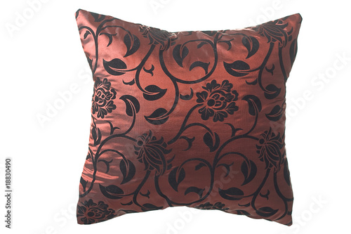 Wine-red silk pillow with black ornaments