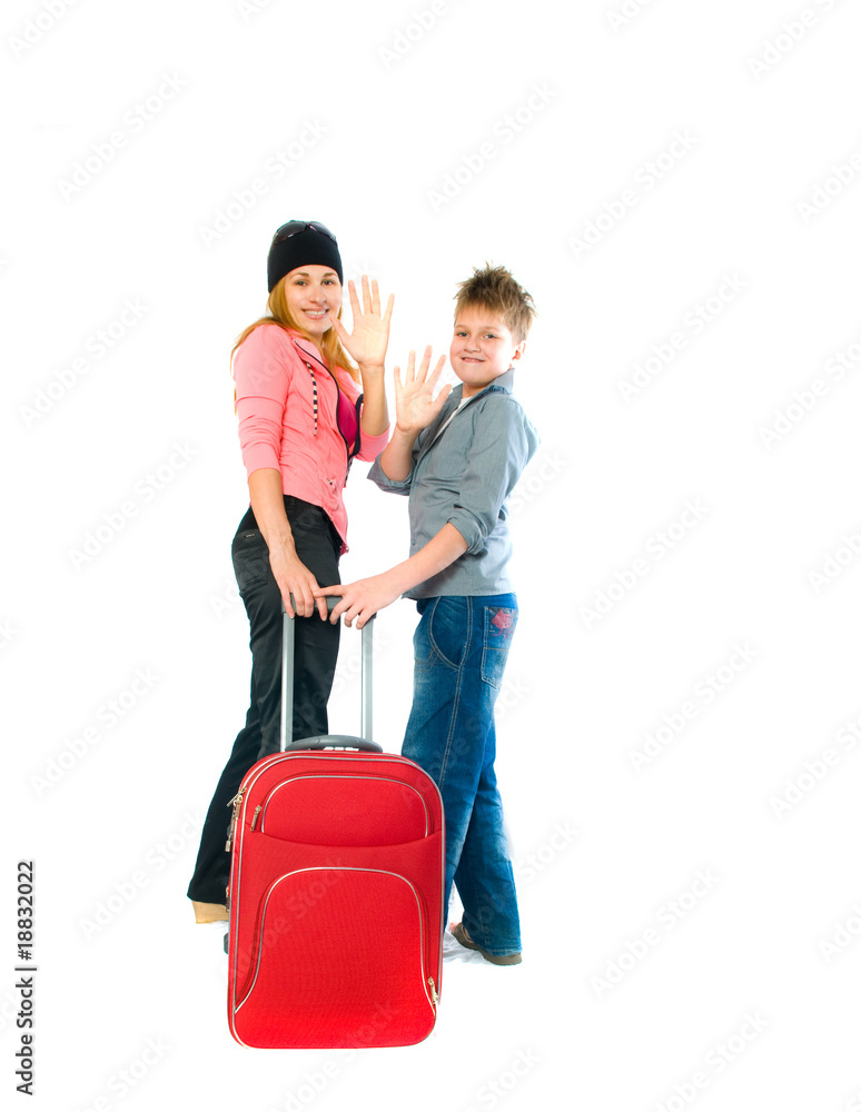 woman with a suitcase. Isolation on the white woman with a suitcase. Isolation on the white