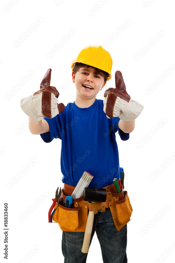 Kid as construction worker isolated on white background Kid as construction worker isolated on white background