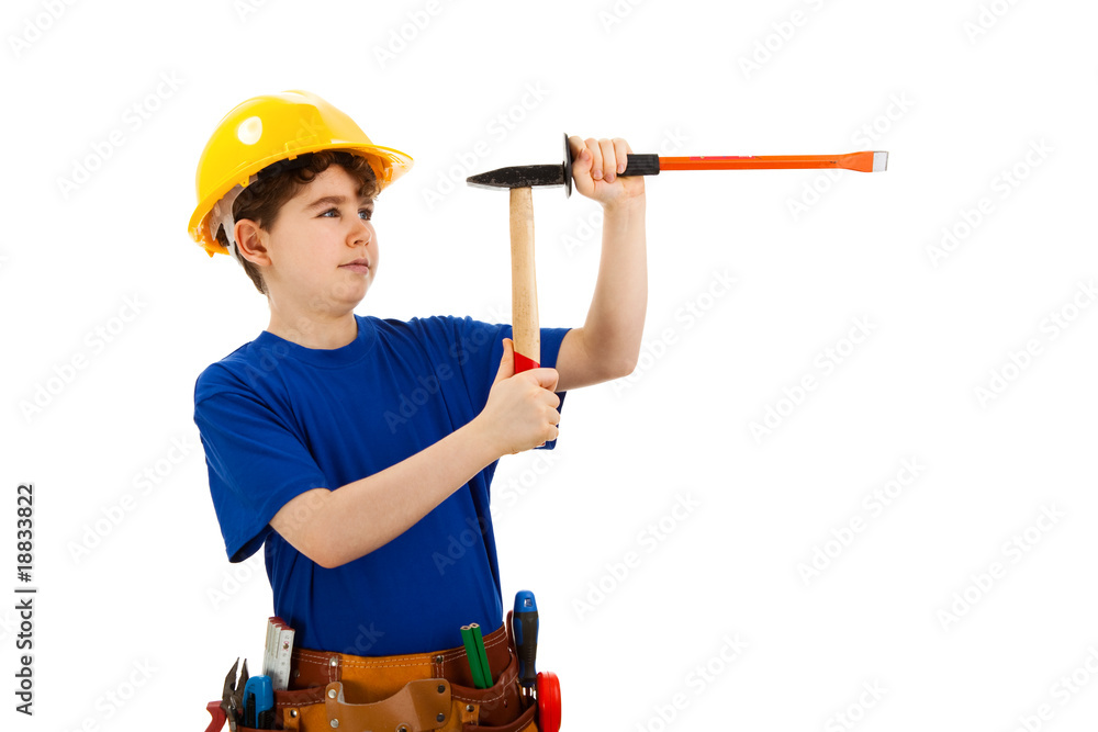 Kid as construction worker isolated on white background Kid as construction worker isolated on white background