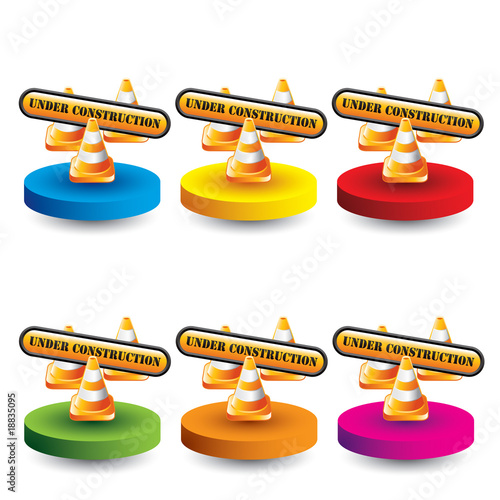 construction cone and sign on colored discs