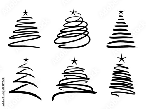 6 weihnachtsbäume strichzeichnungen sw