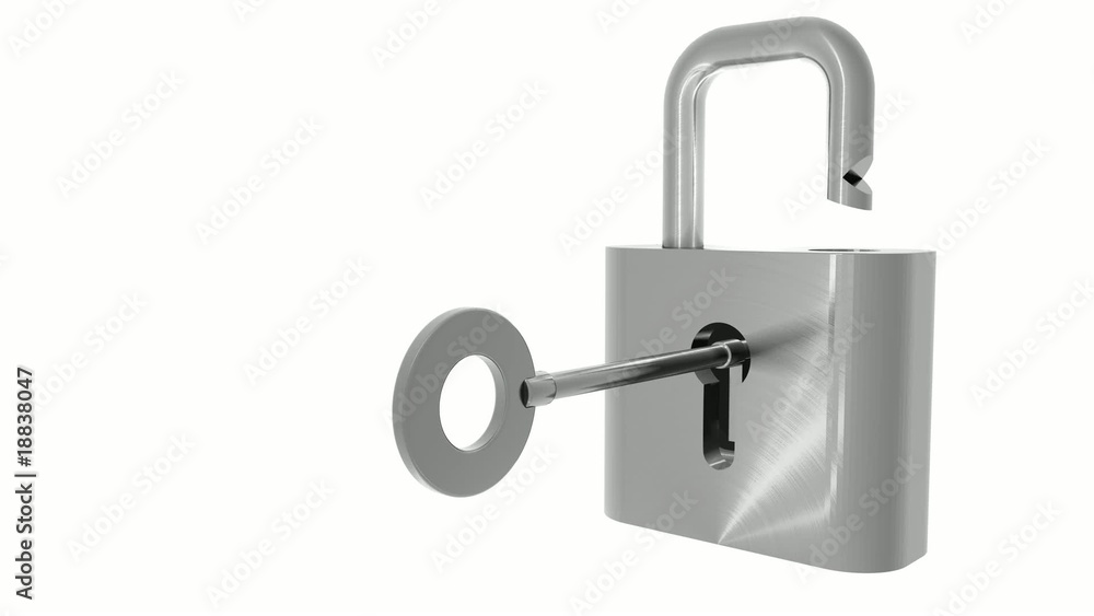 Metal padlock unlocked with key animation Metal padlock unlocked with key animation