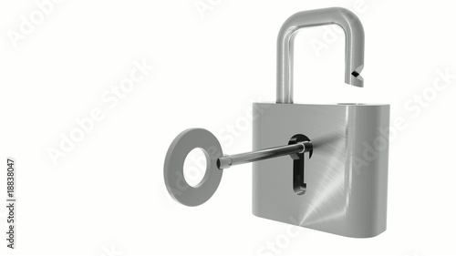 Metal padlock unlocked with key animation