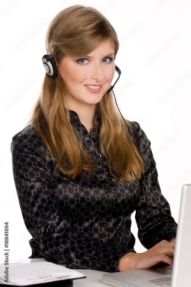 Naklejka premium Êbusiness customer support operator woman smiling - isolated