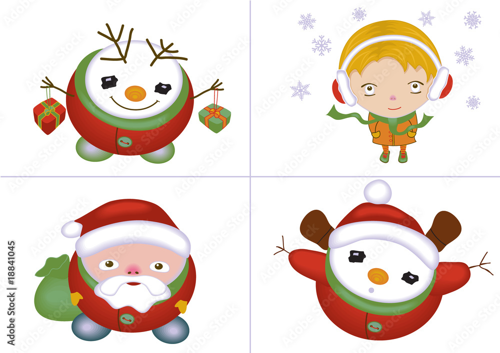 Xmas icons isolated with santa, snowman, girl, vector Xmas icons isolated with santa, snowman, girl, vector