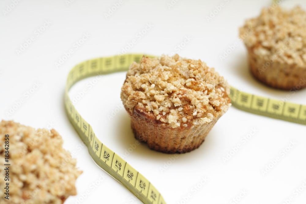 Crunchy carrot muffins with measuring tape Crunchy carrot muffins with measuring tape