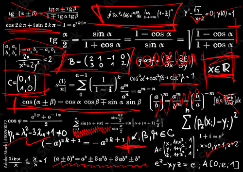 Mathematics formula and red curves - vector illustration