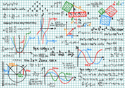 Obraz Papier ze szkicami matematyki - ilustracji wektorowych