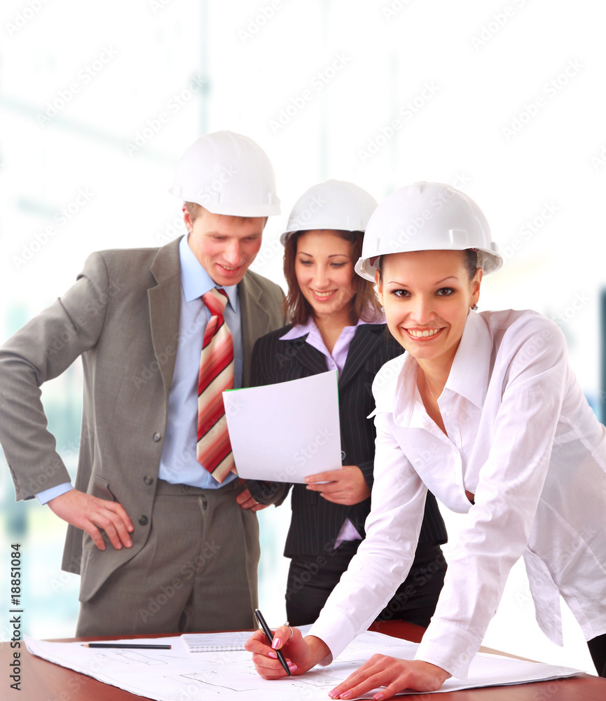 A group of architects plans a new building. A group of architects plans a new building.
