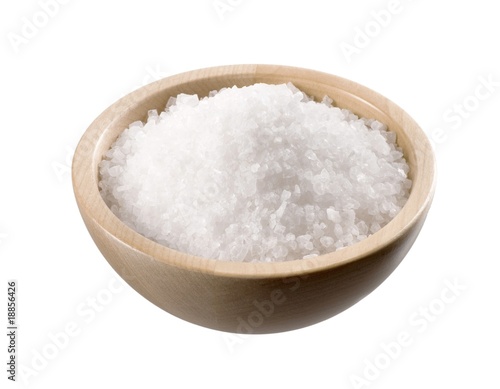 Sea salt in a  wooden bowl