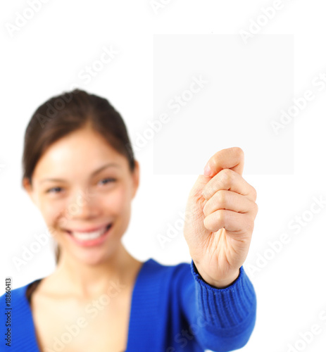 Woman presenting card