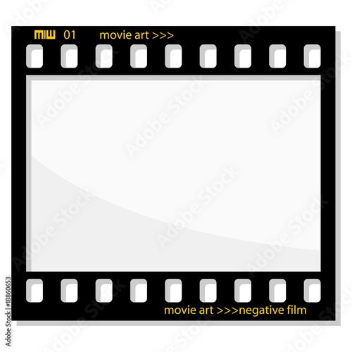 Old negative photo film frame isolated over white