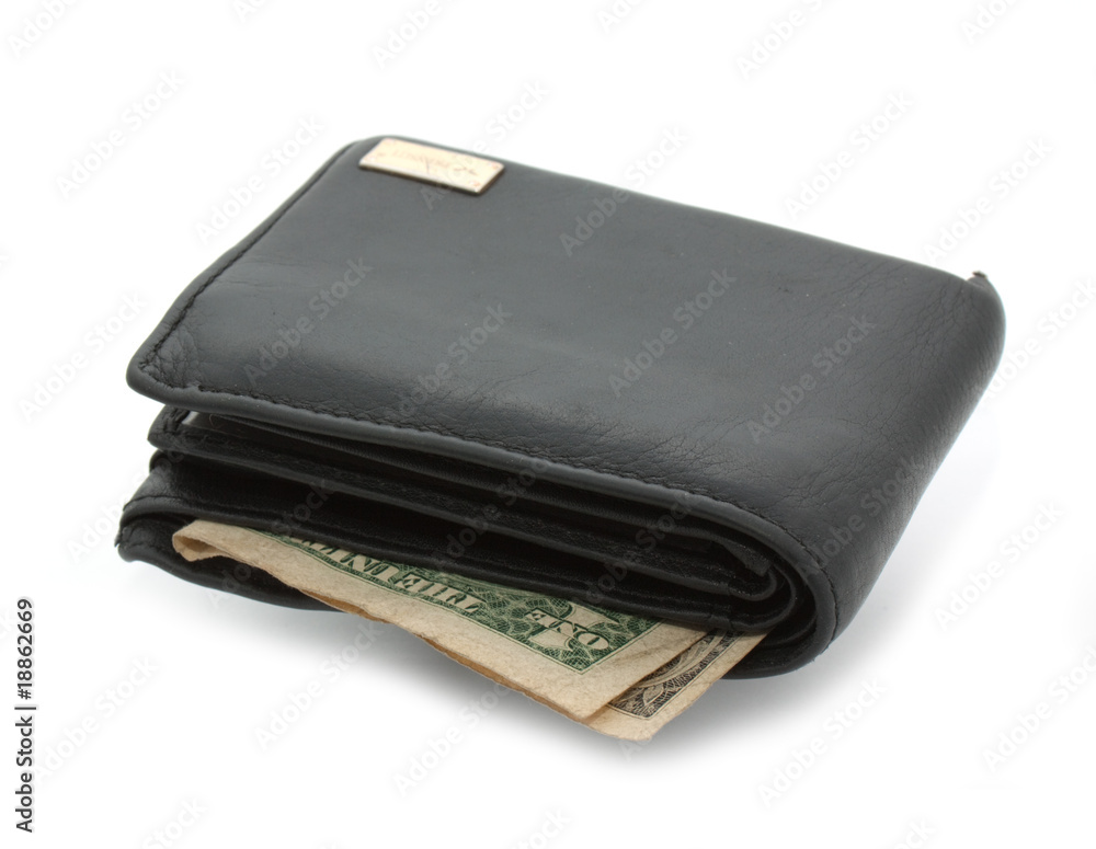 Leather purse with dollar inside Leather purse with dollar inside