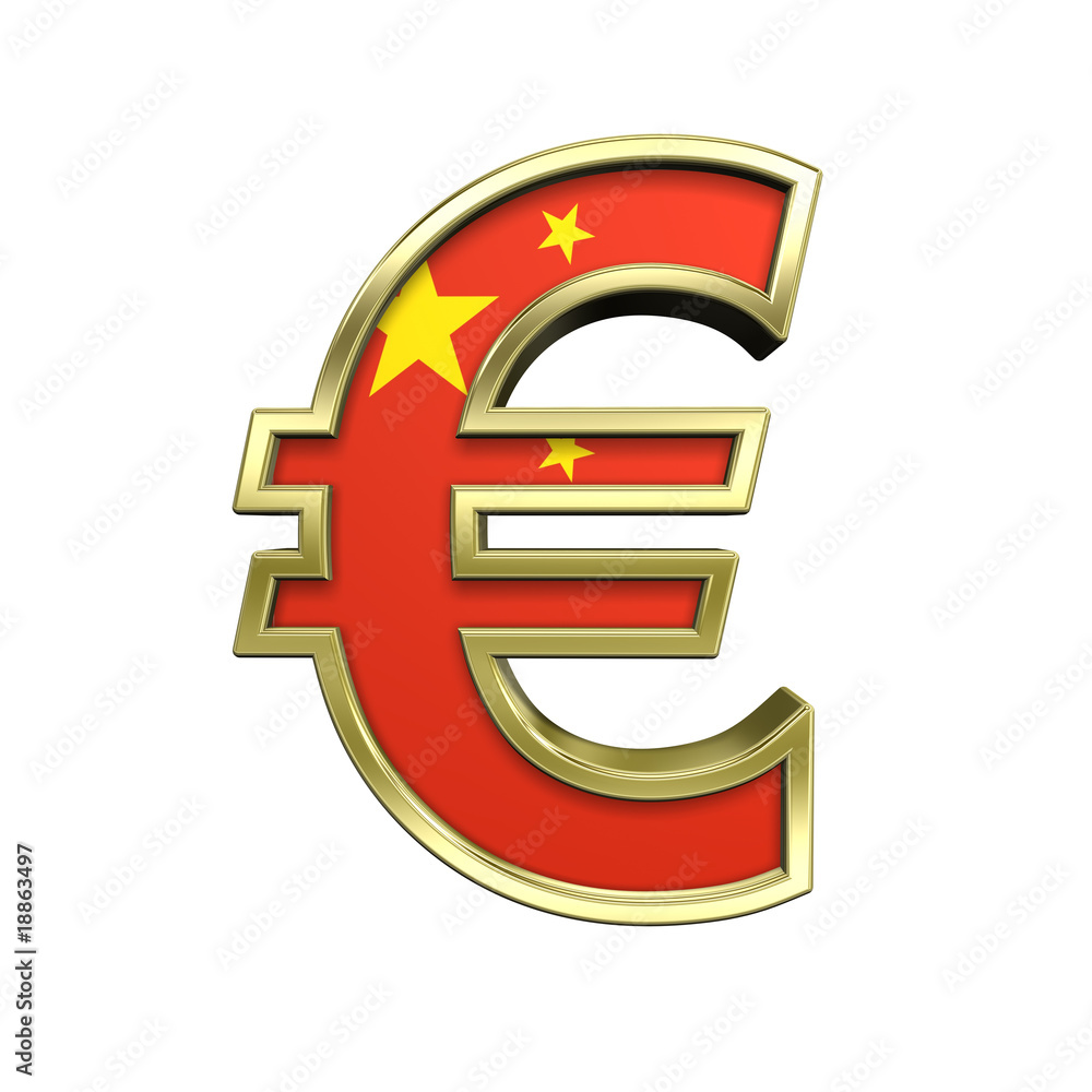 Obraz premium Gold Euro sign with China flag isolated on white.