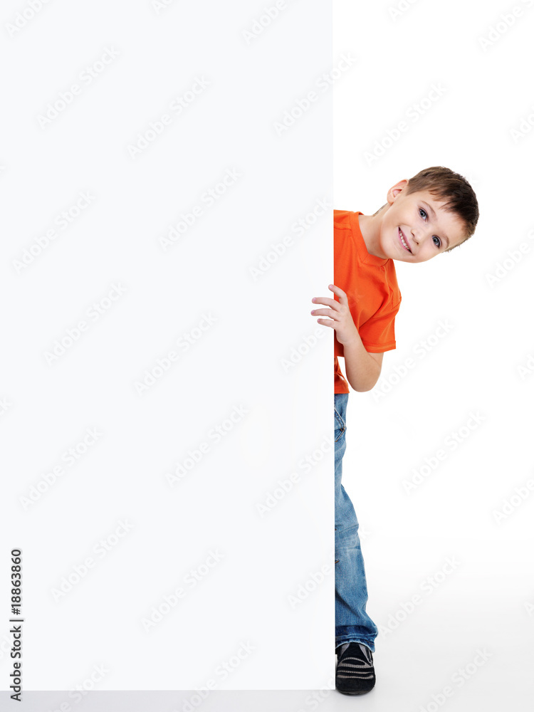 little boy look outs from the blank billboard little boy look outs from the blank billboard