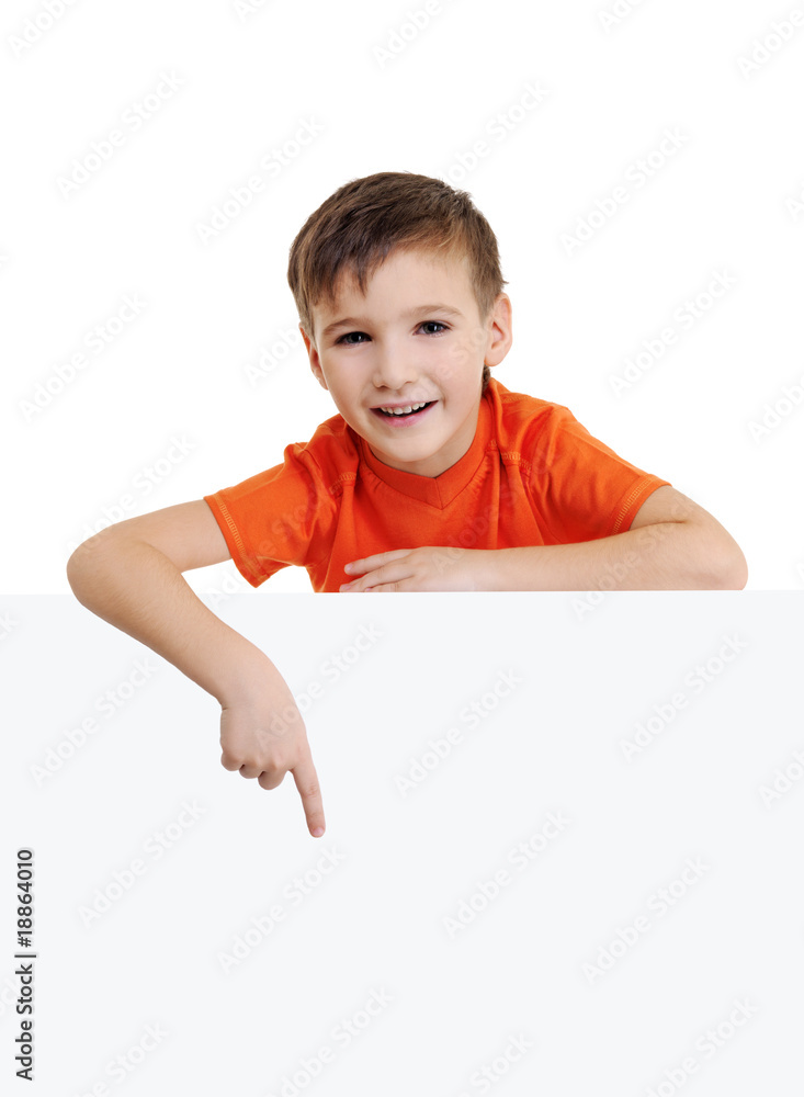 Cute smiling little boy and banner Cute smiling little boy and banner