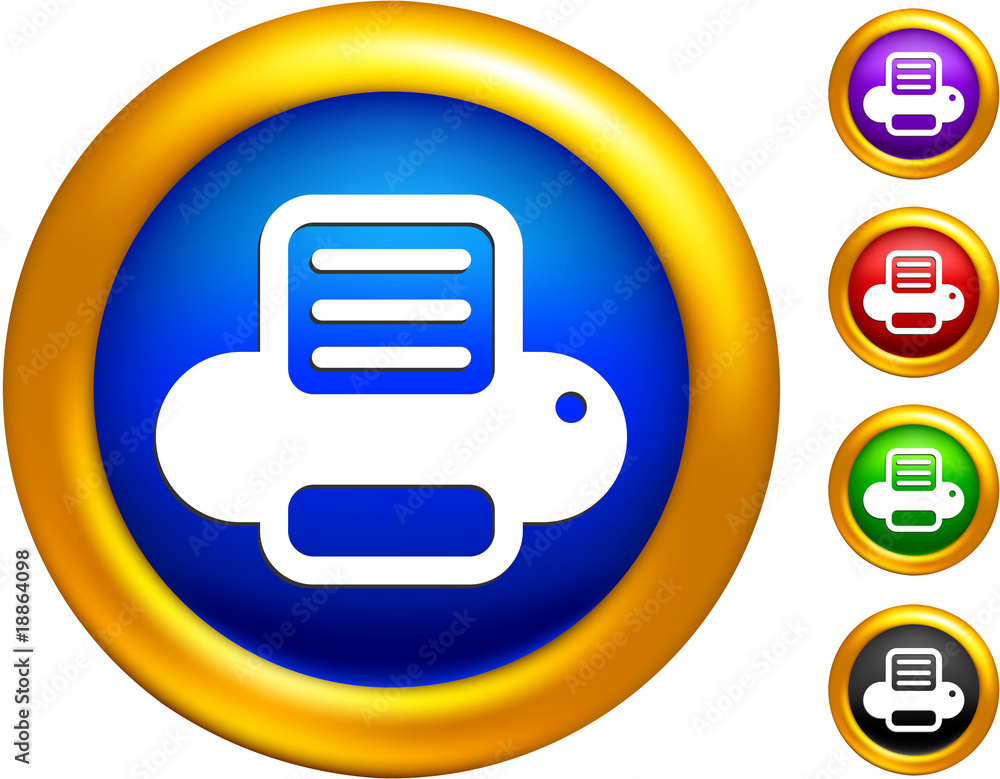 computer printer icon on buttons with golden computer printer icon on buttons with golden