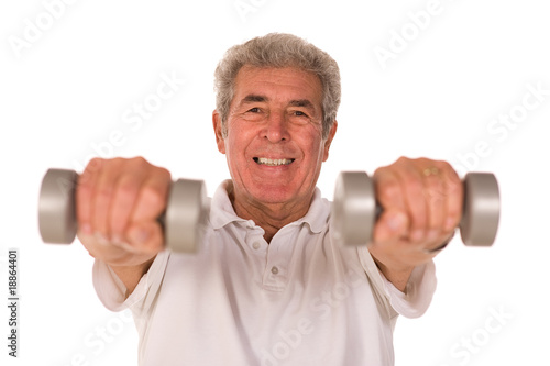 Senior man lifting weights