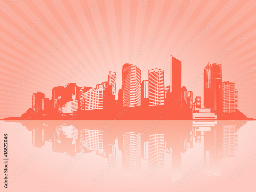 City with reflection. Vector art