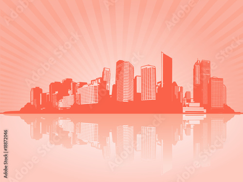 City with reflection. Vector art