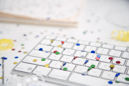 Computer Keyboard and Confetti