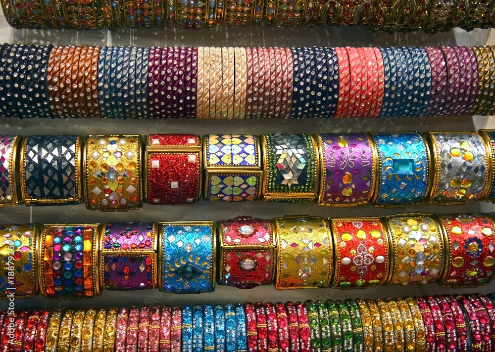 Indian colored glass and metal bangles Indian colored glass and metal bangles