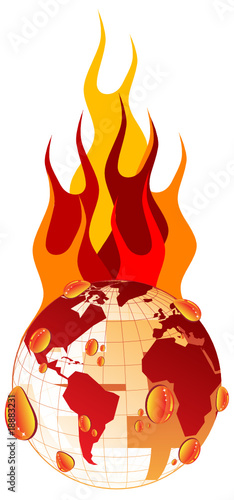 World and fire flames