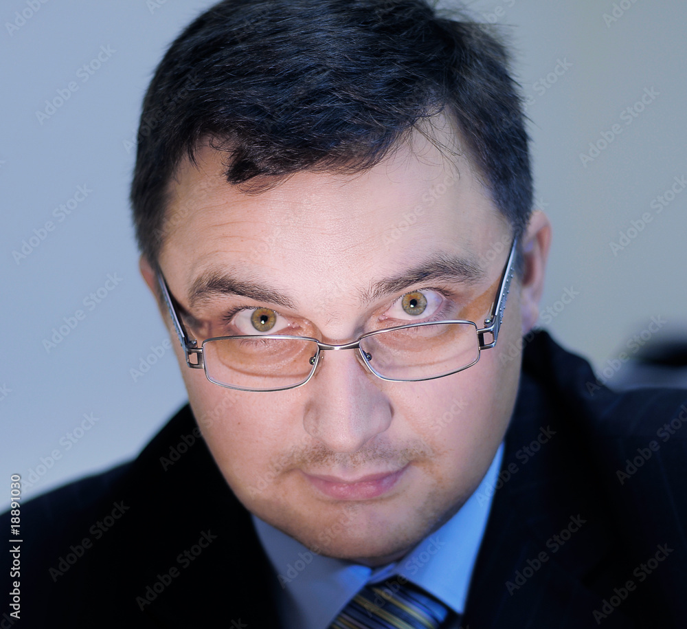 Hypnosis. Steadfast man's sight from under points Hypnosis. Steadfast man's sight from under points