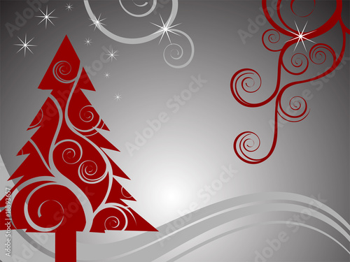 Silberner Hintergrund mit rotem Weihnachtsbaum