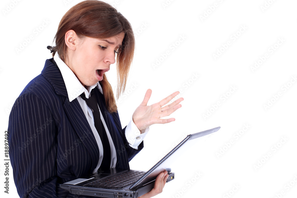 surprise - business woman with laptop isolated on white surprise - business woman with laptop isolated on white