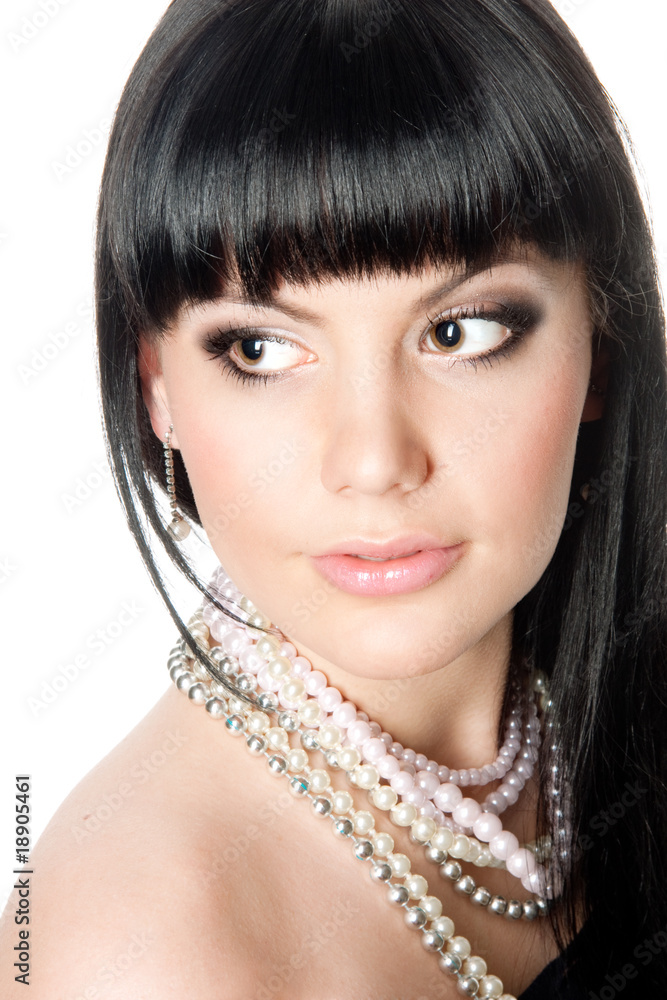 Beautiful brunette woman in pearl beads Beautiful brunette woman in pearl beads