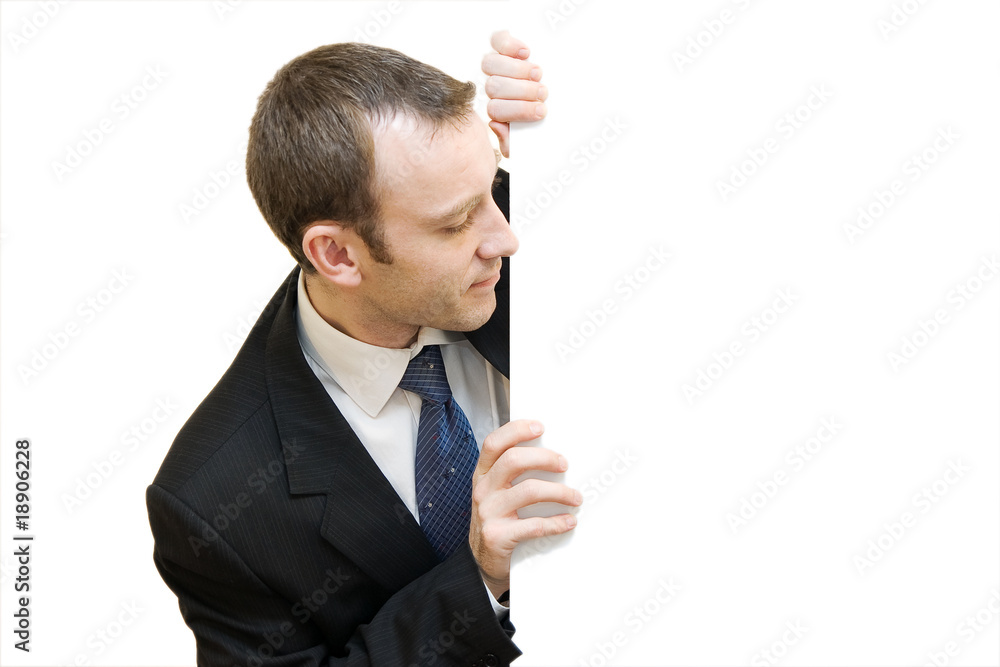 Man looking at white copyspace