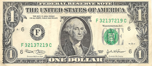 Banknote one dollar USA.  One dollar bill 