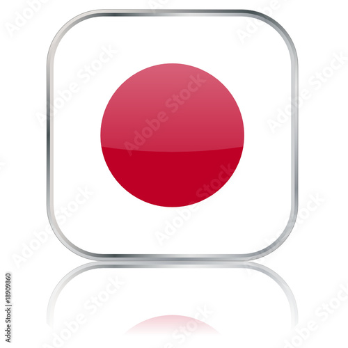 Japanese Square Flag Button (Japan - Vector - Reflection)
