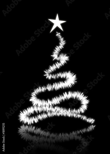 White Christmas Tree with star on black background