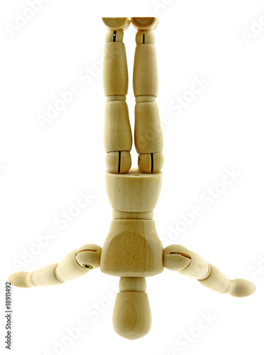 Billede på lærred pantin articulé bois gymnastique équilibre tête fond blanc