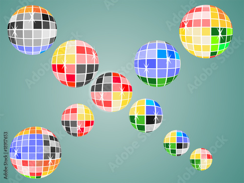 Bunte Discokugel mit grün-metalic Hintergrund