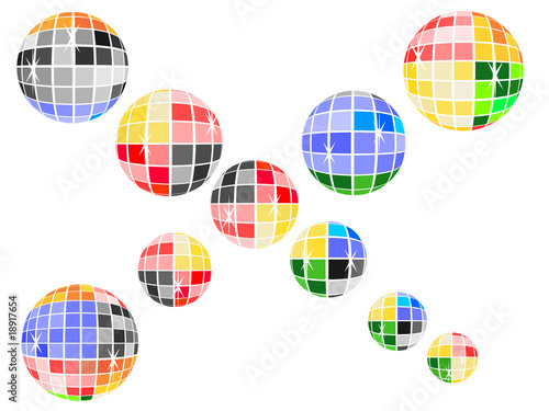 Bunte Discokugeln mit weissem Hintergrund