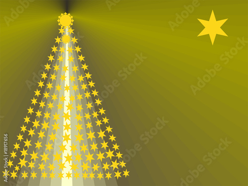 Leuchtender Weihnachtsbaum aus Sternen mit grünem Hintergrund