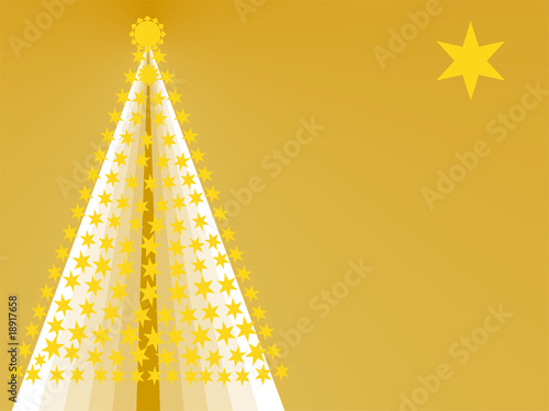 Leuchtender Weihnachtsbaum aus Sternen mit goldenem Hintergrund