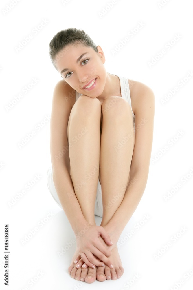 Beautiful young woman relax sit on white Beautiful young woman relax sit on white