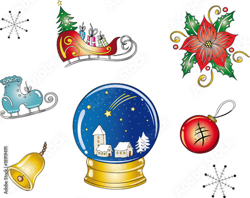 christmas set, Weihnachten, Schneekugel, Schlitten Mix