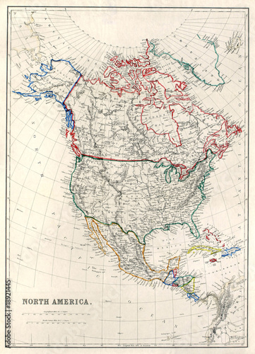 Old map of North America, Alaska as "Russian Territory", 1850.